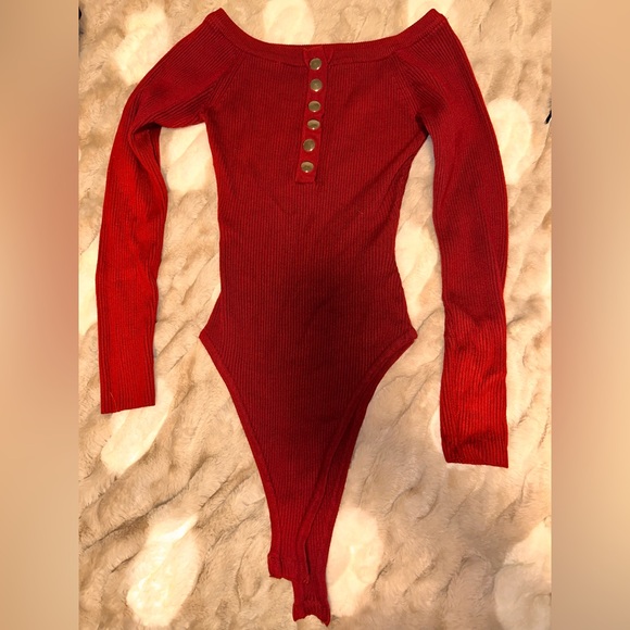 Red Ribbed body suit - Picture 1 of 3